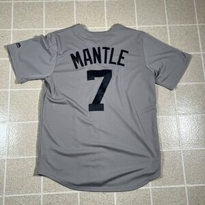 VTG Mickey Mantle #7 New York Yankees Majestic Gray Road Jersey Men's MEDIUM